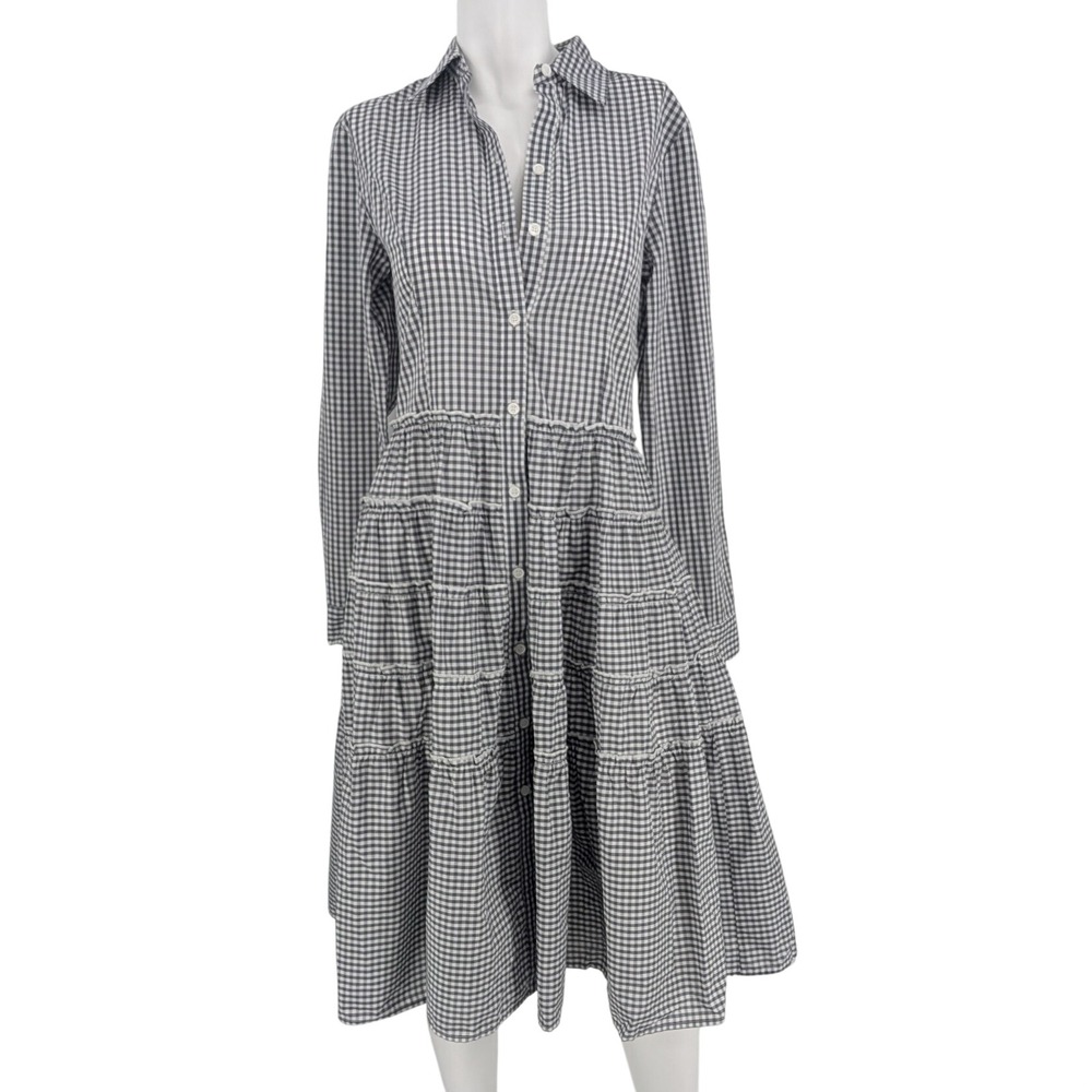 Gingham Paid Ruffle Shirt Dess Tiered Ruffle Long Sleeve Cottage Prairie Small